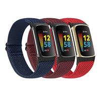 Huamanlou Elastic Sport Strap for Fitbit Charge 6/5 - Soft Adjustable Breathable Nylon Replacement Wristband for Men and Women
