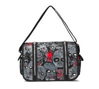 Huamengyuan Women's Halloween Skeleton Large Capacity Skull Canvas Bag Easily Adjustable Strap with Zipper and Pockets for Travel All Outdoor Activities, gray, standard size