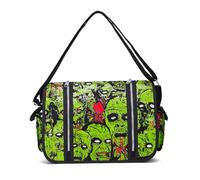 Huamengyuan Women's Halloween Skeleton Large Capacity Skull Canvas Bag Easily Adjustable Strap with Zipper and Pockets for Travel All Outdoor Activities, Green, standard size