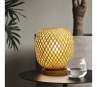 HUAMI Bamboo Lampshade Bedside Table Lamp Wooden Base Bedroom Lamp Handmade Decorative Night Light for Wedding Party Indoor Bedroom Dining Room Outdoor Gift Garden Balcony(E27 Bulb Included)