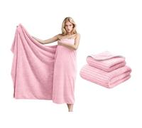 HUAMIAN 2 Pack Luxury Large Bath Towel, Premium Coral Fleece Bathroom Towels, Super Soft & Plush, Absorbent Quick Dry Bath Sheet for Adults, Spa, Gym, Bathroom & Hotel Decor (Pink)
