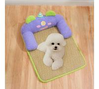 HUAMIAN Dog Cooling Mat Bed, Breathable Bamboo Instant Cooling Dog Bed with Pillow, Wear-resistant Anti-Slip Base Pet Cool Pad for Dogs Cats, Summer Essential for Pets Heat Relief (Purple,75 * 55cm)