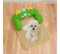 HUAMIAN Dog Cooling Mat Bed, Breathable Bamboo Instant Cooling Dog Bed with Pillow, Wear-resistant Anti-Slip Base Pet Cool Pad for Dogs Cats, Summer Essential for Pets Heat Relief (Green,75 * 55cm)
