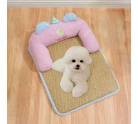 HUAMIAN Dog Cooling Mat Bed, Breathable Bamboo Instant Cooling Dog Bed with Pillow, Wear-resistant Anti-Slip Base Pet Cool Pad for Dogs Cats, Summer Essential for Pets Heat Relief (Pink,75 * 55cm)