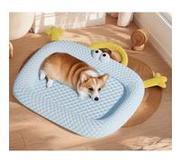 HUAMIAN Dog Cooling Mat Bed, Soft Cooling Dog Bed with Pillow & Ice Silk & Memory Foam, Anti-Slip Base Pet Cool Pad for Dogs Cats for Hot Summer Indoor Outdoor Use (Blue,75 * 55cm)