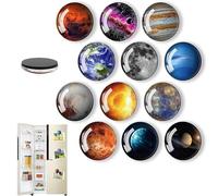 Huamirra Pack of 12 Space-themed Fridge Magnets, 3D Glass Magnetic Board, Mini Magnets for Whiteboard, Microwave, Planetary Pattern