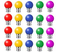 HUAMu 20 Pack B22 Bayonet Cap LED Coloured Light Bulbs, 2W G45 Mini Globe Golfball Bulbs for Outdoor Patio Garden Party Christmas, Mixed Colored Red Yellow Blue Green Purple