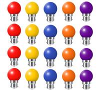 HUAMu 20 Pack B22 Bayonet Cap LED Coloured Light Bulbs, 2W G45 Mini Globe Golfball Bulbs for Outdoor Patio Garden Party Christmas, Mixed Colored Red Yellow Blue Green Violet