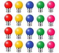 HUAMu 20 Pack B22 Bayonet Cap LED Coloured Light Bulbs, 2W G45 Mini Globe Golfball Bulbs for Outdoor Patio Garden Party Christmas, Mixed Colored Red Yellow Blue Green Pink