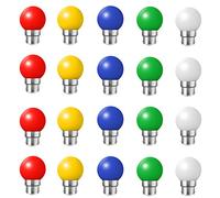 HUAMu 20 Pack B22 Bayonet Cap LED Coloured Light Bulbs, 2W G45 Mini Globe Golfball Bulbs for Outdoor Patio Garden Party Christmas, Mixed Colored Red Yellow Blue Green Warm White