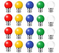 HUAMu 20 Pack B22 Bayonet Cap LED Coloured Light Bulbs, 2W G45 Mini Globe Golfball Bulbs for Outdoor Patio Garden Party Christmas, Mixed Colored Red Yellow Blue Green Cool White