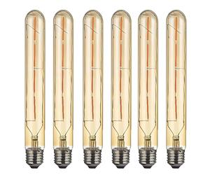HUAMu 6 Pack Long Tube LED Bulb Edison Retro Vintage Decorative Light Bulbs E27 4W(Replace 40W Screw Halogen Bulb) T30 E27 Filament LED Bulbs Warm White 2700K AC 220-240V (225mm)