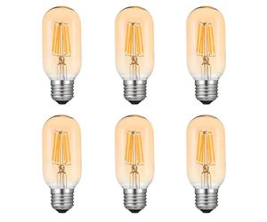 Huamu 6-Pack T45 LED Edison Bulb 6W 600 LM 2700K Warm Light 60W Halogen Replacement E27 Screw Vintage LED Decorative Light Bulb T45 Amber Glass Tubular Filament Bulb Non-dimmable