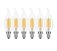 HUAMu E14 6W Dimmable LED Filament Candle Light Bulb, 60W Incandescent Replacement, 2700K Warm White, 600LM, E14 Candelabra Base Lamp, C35 Flame Shape, 6 Pack