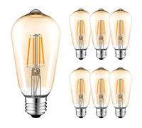 HUAMu E27 Edison Screw Bulb, ST64 Vintage Filament Light Bulb, 4W 400LM (Equivalent to 40W), 2700K Warm White, Retro Amber Glass, Non-dimmable, Pack of 6