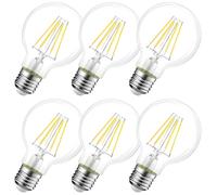 HUAMu E27 LED Filament Bulb,4W Equal to 40W,Cool White 6500K,400Lm, G80 Retro Glass Globe LED Bulb for Decorative Home Light, Not-Dimmable, 6 Pack