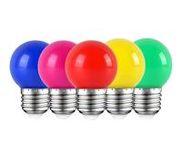 HUAMu E27 Screw Cap Coloured Light Bulbs, LED Bulb Golf Ball Shape 2W, Mixed Color Red Yellow Blue Green Purple, for Outdoor Patio Party Christmas,Pack of 5