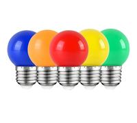HUAMu E27 Screw Cap Coloured Light Bulbs, LED Bulb Golf Ball Shape 2W, Mixed Color Red Yellow Blue Green Orange, for Outdoor Patio Party Christmas,Pack of 5