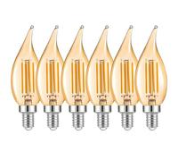 HUAMu Pack of 6 Bulbs Small Edison Screw Vintage Style LED Filament Amber Bulbs 4W=40W Antique Flame Light Bent Tip Candle Chandelier 360 Beam Angle Lamp E14 SES 2200K Extra Warm White