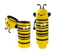 HuaMuDM 2-in-1 Soft Silicone Bag, Cartoon Pencil Case, Stand Up Pencil Case, Animal Pen Holder, Pencil Case, Cute School Supplies Girls Boys (Small Bee)