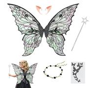 HuaMuDM Fairy Wings Costume, Princess Wings, Wings Fairy, Butterfly Wings Costume, Butterfly Wings with Elf Eyes, Fairy Headband and Stars Fairy Sticks for Fancy Dress or Fairy Theme Parties