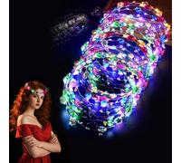 HuaMuDM Pack of 16 LED Flower Headbands, Hair Wreath, Luminous Tiara Hair Accessories, LED Headband Girls, Luminous Flower Crowns