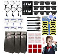 HuaMuDM Pack of 60 Detective Children's Birthday Party Bags, Children's Birthday Detective Role Play with UV Pen, Notebook, Magnifying Glass Toy, Detective ID Card with Clip, Fingerprint Ink Pad