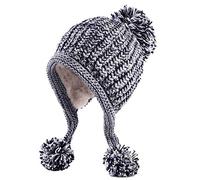 HUAMULAN Women Winter Peruvian Cover Ears Beanie Hat Ear Flaps Sherpa Ski Snow Hats Knit Fleece Lined 3 Pom Pom, Ht013-gray, One Size
