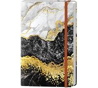 HUAMXE Lined Journal Notebook, Marble Hardcover, Medium 5.7 x 8.4 in, 160 Pages Thick Paper, Cute Aesthetic College Ruled Notebook for Journaling Writing Work Office School Men Women, Black White Gold