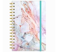 Huamxe Spiral Journal Notebook, Hardcover Lined Journal for Women, Medium 6 x 8.4 in, 160 Pages Thick Paper, Cute A5 College Ruled Notebooks for Journaling Writing Work Office School, Pink Ink Marble