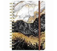 Huamxe Spiral Journal Notebook, Marble Hardcover, Medium 6x 8.4 in, 160 Lined Pages Premium Thick Paper, Cute Aesthetic A5 College Ruled Notebook for Journaling Writing Work Office School Women, Black