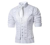 HUAMYTH Men Corset Suit Vest White Dress Waistcoat Slimm Fit Medieval Tops For Wedding Stage, White, XXL