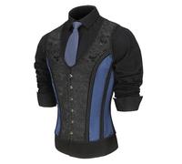 HUAMYTH Men Corset Vest Lace Up Bones Vintage Dress Waistcoat Tight Fitting Formal Tops Party Stage Waist Trainer, Black Floral Mixed Blue, Large