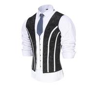 HUAMYTH Mens Corset Vest Lace Up Shaping Tops Bones Vintage Dress Waistcoat Print Formal Slimm Fit Wedding Stage, Blackprint Mixed White, Large
