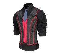 HUAMYTH Mens Corset Vest Lace Up Shaping Tops Bones Vintage Dress Waistcoat Print Formal Slimm Fit Wedding Stage, Blackprint Mixed Red, XXL
