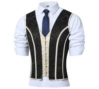 HUAMYTH Mens Corset Vest Medieval Dress Waistcoat Lace Up Bones Wasit Trainer Wedding Stage, Beige Print Mix Black Print, XXL