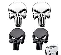 HUAN Silver Metal Car Stickers, 4 Pack Punisher Skull 3D Emblems for Motorcycle, Bike, DIY Decoration Accessories