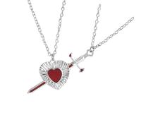 HUANGING Matching Love Necklace Heart with Rapier Charm Clavicle Chain, A
