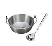 HUANGING Premium Korean Themed Rice Wine Serving Set with Double Handles and Matching Spoon 304 Stainless Steel Portable Travel Food Container