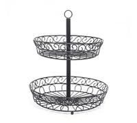 Huangj-0527 Fruit Racks 2 Tier Fruit Basket, Elegant French Country Wire Baskets, Stand for Vegetables, Bread and More for Countertop or Hanging Veg Basket