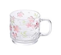 Huangj-0527 Glass Cups 16oz Clear Glass Mug with Handle，Exquisite Hand-Painted Cherry Blossoms Embossed Cup for Breakfast Coffee Milk Juice Parties