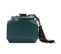 Huangj-0527 tea caddy Chinese Vintage Lucky Wealth Tea Storage Containers Home Ceramic Food Storage Containers Elegant Home Decoration Gift with Tassel Decoration ceramic tea jar(Green)