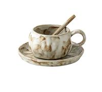 Huangj-0527 Tea Mug Handmade Rough Ceramic Coffee Mug Home Afternoon Tea Latte Cup Saucer Spoon Set