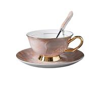 Huangj-0527 Tea Mug Imitation Marble Texture Coffee Cups and Saucers Set of High-Grade Bone China Exquisite Black Tea for, Milk(B)