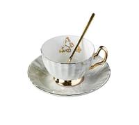Huangj-0527 Tea Mug Luxury Bone China Retro Coffee Mug High Grade Exquisite Ceramic Tea Set with Spoon Black(A)