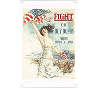 Huangnn Home Wall Decoration World War I One Tin Sign Metal Poster Fight or Buy Bonds - Third Liberty Loan, 1917 8"x12"