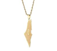 Huangshan Israel Palestine Map Pendant Necklace Stainless Steel Country Geography Chain for Women Jewelry (Model 2)
