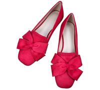 HuangTaiJi Qing Women's Pointy Toe Exquisite Pearl Rhinestone Dressy Ballet Flats Bling Slip On Comfortable Wedding Party Working Shoes, 443-da Red, 7 UK