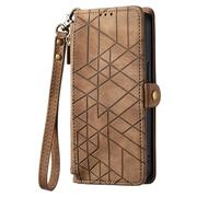 HUANGTAOLI Case for Samsung Galaxy A36, Zipper Wallet Pouch with 3 Card Slots, 360 Degree Protection Shockproof Phone Case, Foldable and Scratch Resistant, Brown