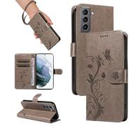 HUANGTAOLI Case for Samsung Galaxy S21 FE 5G, Kickstand and 2 Card Slots, 360 Degree Protection Shockproof PU Leather Phone Case, Foldable and Scratch Resistant, Grey